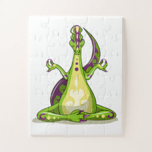 A Cartoon Iguanodon Dinosaur Doing Yoga. Jigsaw Puzzle