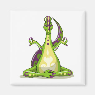 A Cartoon Iguanodon Dinosaur Doing Yoga. Magnet