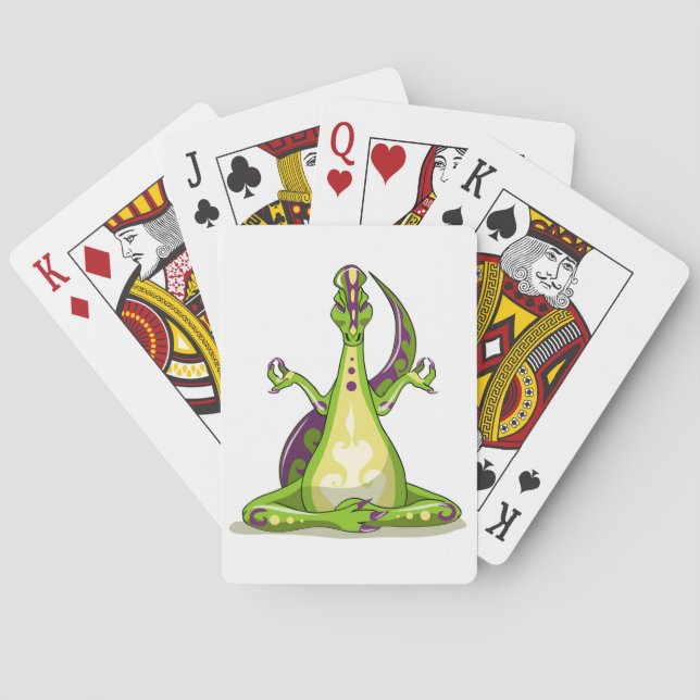 A Cartoon Iguanodon Dinosaur Doing Yoga. Playing Cards (Back)