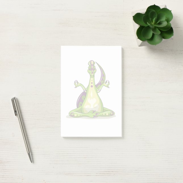 A Cartoon Iguanodon Dinosaur Doing Yoga. Post-it Notes (Office)