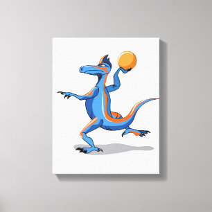 A Cartoon Iguanodon Playing Basketball. Canvas Print