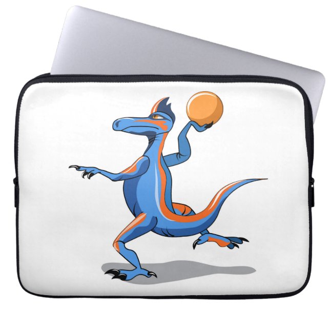 A Cartoon Iguanodon Playing Basketball. Laptop Sleeve (Front)