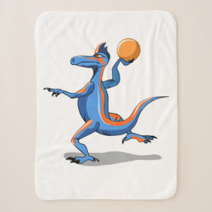 A Cartoon Iguanodon Playing Basketball. Sherpa Blanket