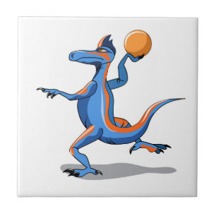 A Cartoon Iguanodon Playing Basketball. Tile