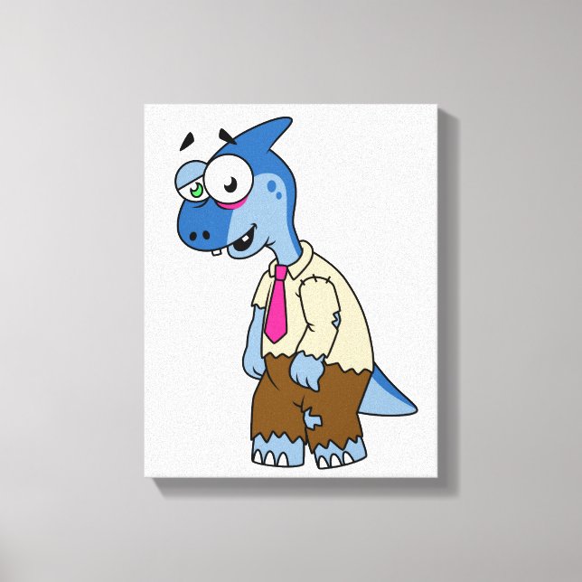 A Cartoon Parasaurolophus Dressed Up As A Zombie. Canvas Print (Front)