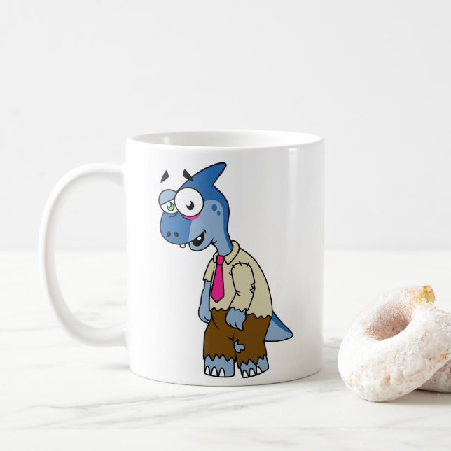 A Cartoon Parasaurolophus Dressed Up As A Zombie. Coffee Mug (With Donut)