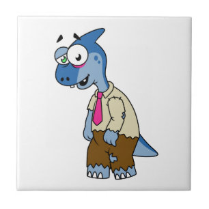 A Cartoon Parasaurolophus Dressed Up As A Zombie. Tile