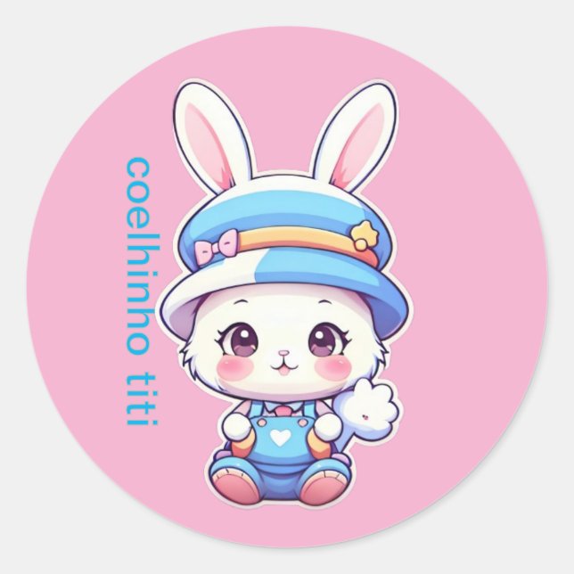 A cartoon rabbit classic round sticker (Front)