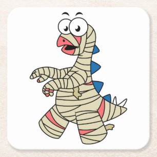 A Cartoon Stegosaurus Dressed Up As A Mummy. Square Paper Coaster