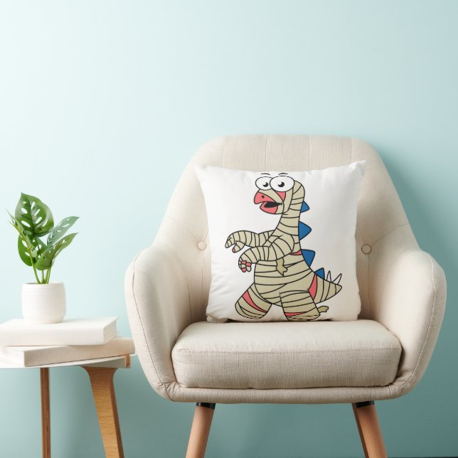 A Cartoon Stegosaurus Dressed Up As A Mummy. Throw Pillow (Chair)