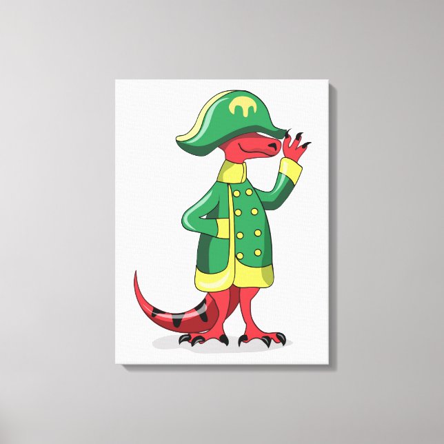A Cartoon Tyrannosaur Rex Dressed As Napoleon. Canvas Print (Front)