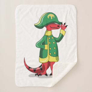 A Cartoon Tyrannosaur Rex Dressed As Napoleon. Sherpa Blanket