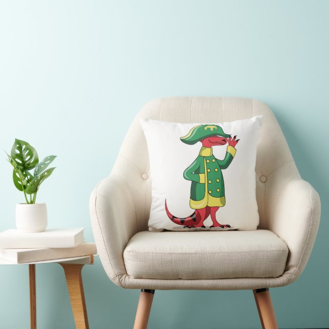A Cartoon Tyrannosaur Rex Dressed As Napoleon. Throw Pillow (Chair)