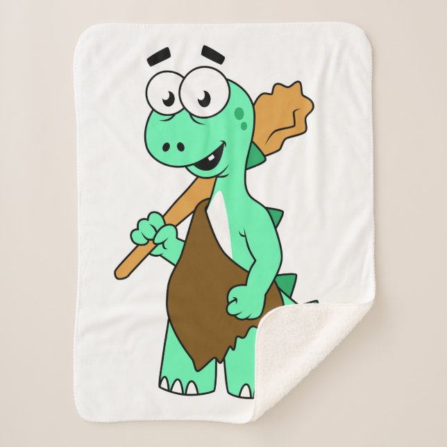 A Cartoon Tyrannosaurus Rex Caveman. Sherpa Blanket (Front)
