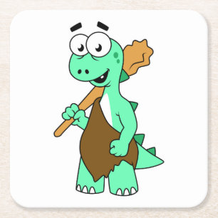 A Cartoon Tyrannosaurus Rex Caveman. Square Paper Coaster