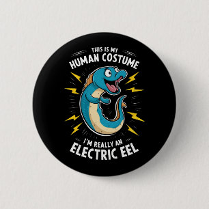 A cartoonish electric blue eel 2 inch round button
