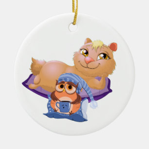 a cat and an owl funny pet owner ceramic ornament