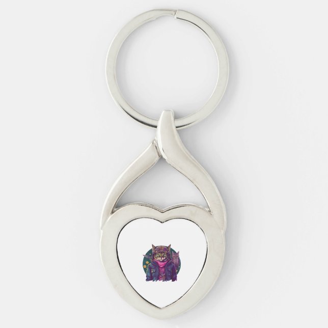 A Cat And An Owl  Keychain (Front)