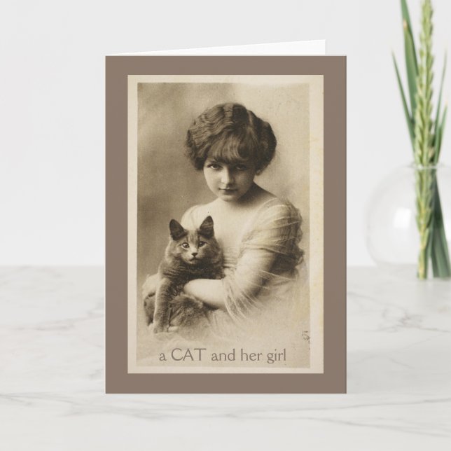 A Cat and Her Girl Vintage Note Cards (Front)