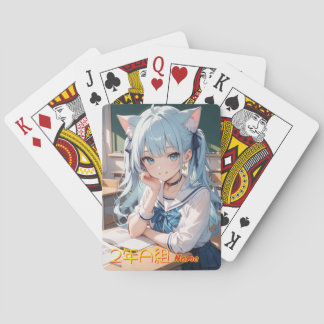 A Cat-Ear Girl at School Playing Cards