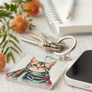 a cat in a blanket keychain