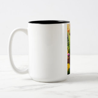 A cat in the garden Two-Tone coffee mug