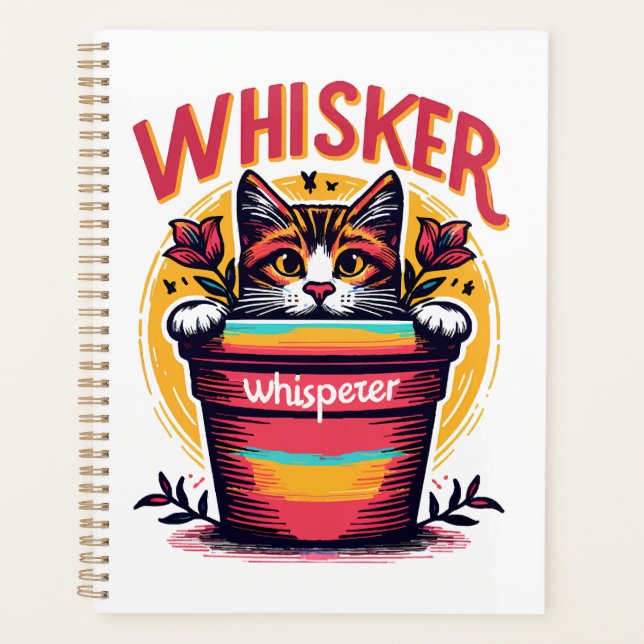A cat peeking out from behind a flowerpot planner (Front)
