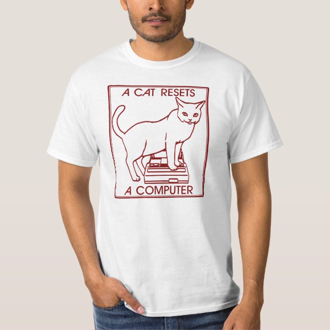 A cat resets a computer T-Shirt (Front)