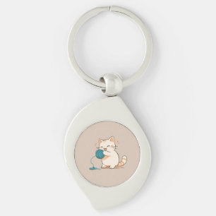 A cat spinning yarn is so cute keychain