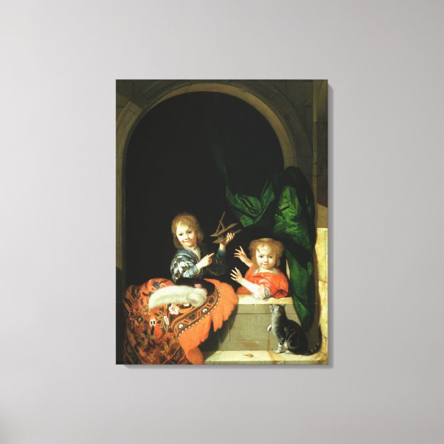 A Cat watching two boys Canvas Print (Front)