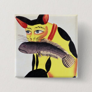 A cat with a fish in its mouth, from the Rudyard K 2 Inch Square Button