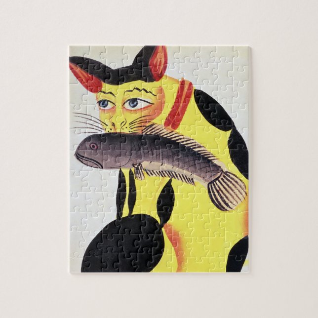 A cat with a fish in its mouth, from the Rudyard K Jigsaw Puzzle (Vertical)