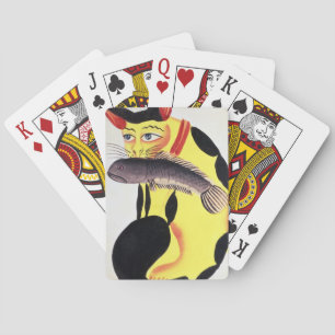 A cat with a fish in its mouth, from the Rudyard K Playing Cards