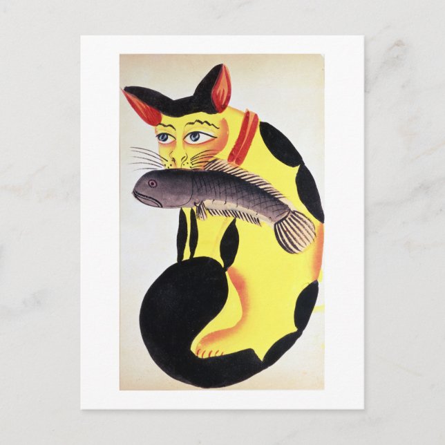 A cat with a fish in its mouth, from the Rudyard K Postcard (Front)