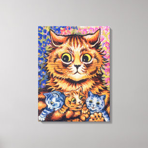 A Cat with her Kittens by Louis Wain Canvas Print