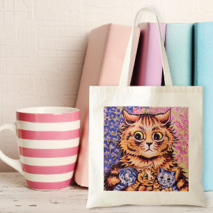 A Cat with her Kittens by Louis Wain Tote Bag