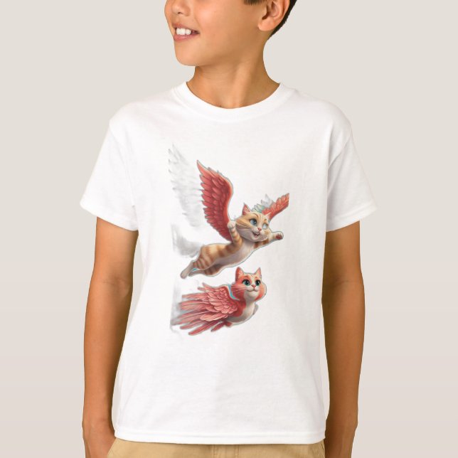 A cat with wings flying like a bird. T-Shirt (Front)
