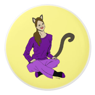 a catgirl ceramic knob
