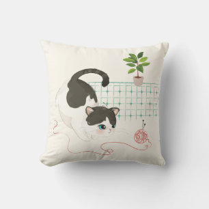 A Cat's Day - Red Yarn Throw Pillow