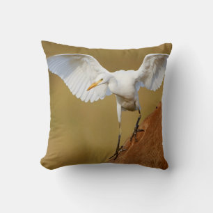 A Cattle Egret (Bubulcus Ibis) Descends Throw Pillow