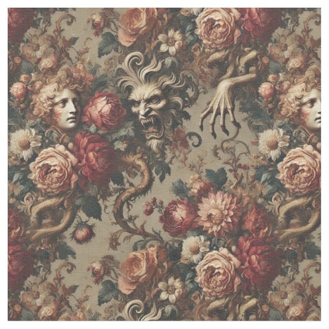 A Cautionary Flourish - Gothic Classic Tile Fabric (Close Up)