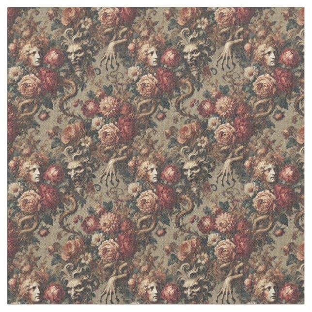 A Cautionary Flourish - Gothic Dense Tile Fabric (Close Up)