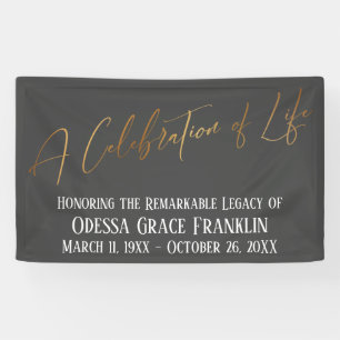 A Celebration of Life Gold Handwriting Dark Grey Banner