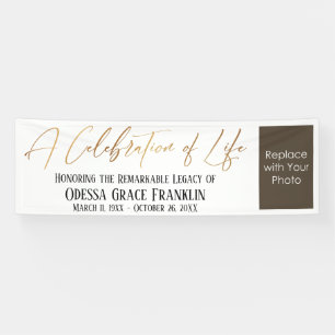 A Celebration of Life Gold Handwriting with Photo Banner