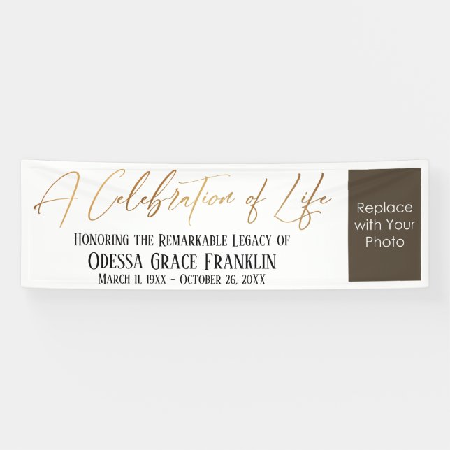 A Celebration of Life Gold Handwriting with Photo Banner (Horizontal)