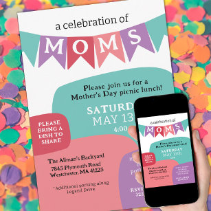 A Celebration of Moms Mother's Day Party Invitation