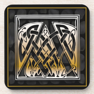 ‘A’ Celtic Black Stone Monogram Coasters
