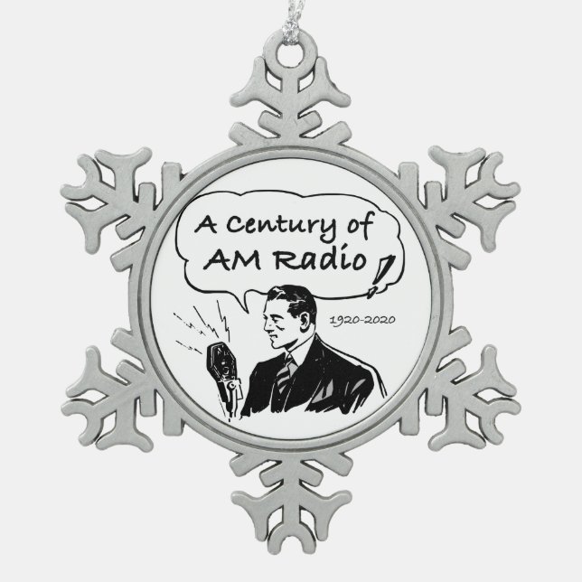 A Century of AM Radio Broadcasting Snowflake Pewter Christmas Ornament (Front)
