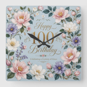 A Century of Blooming Grace Square Wall Clock