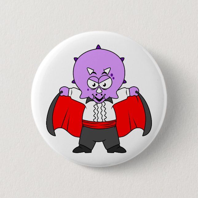 A Ceratops Dinosaur Dressed Up As Count Dracula. 2 Inch Round Button (Front)